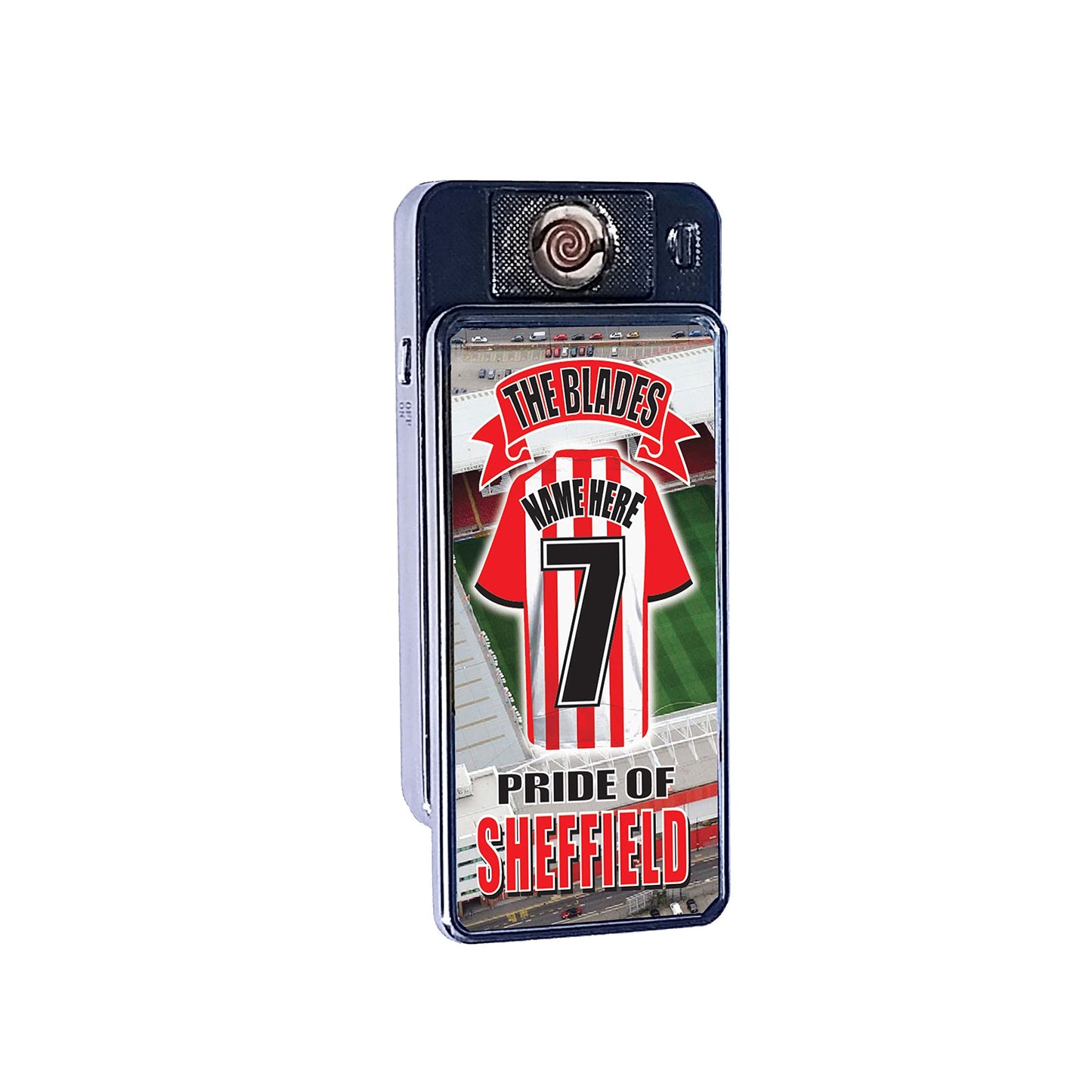 Sheffield U Personalised Football Shirt Rechargeable Gift Boxed Silver Metal USB Lighter