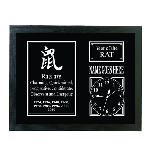 Chinese Zodiac Year of the Rat Personalised Framed Wall Clock Gift