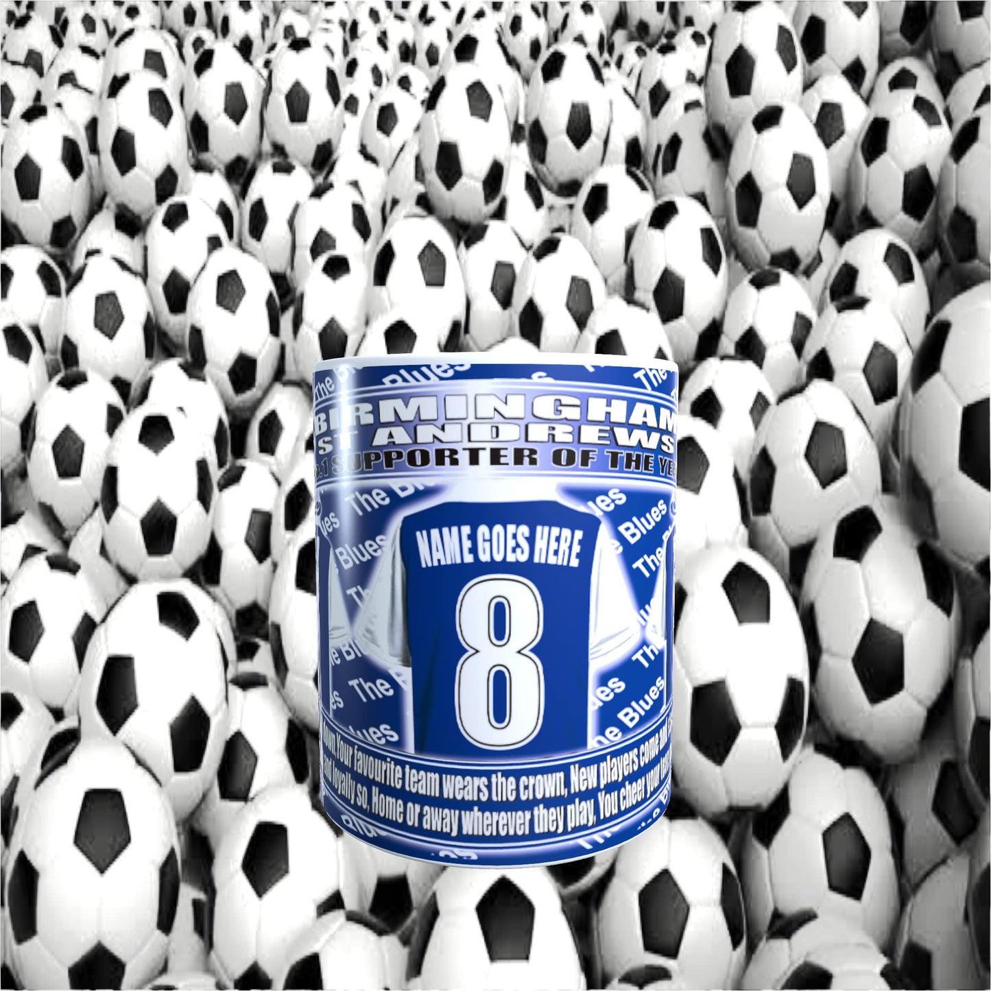 Birmingham Football Team Shirt Personalised Mug Gift with Chocolate Footballs