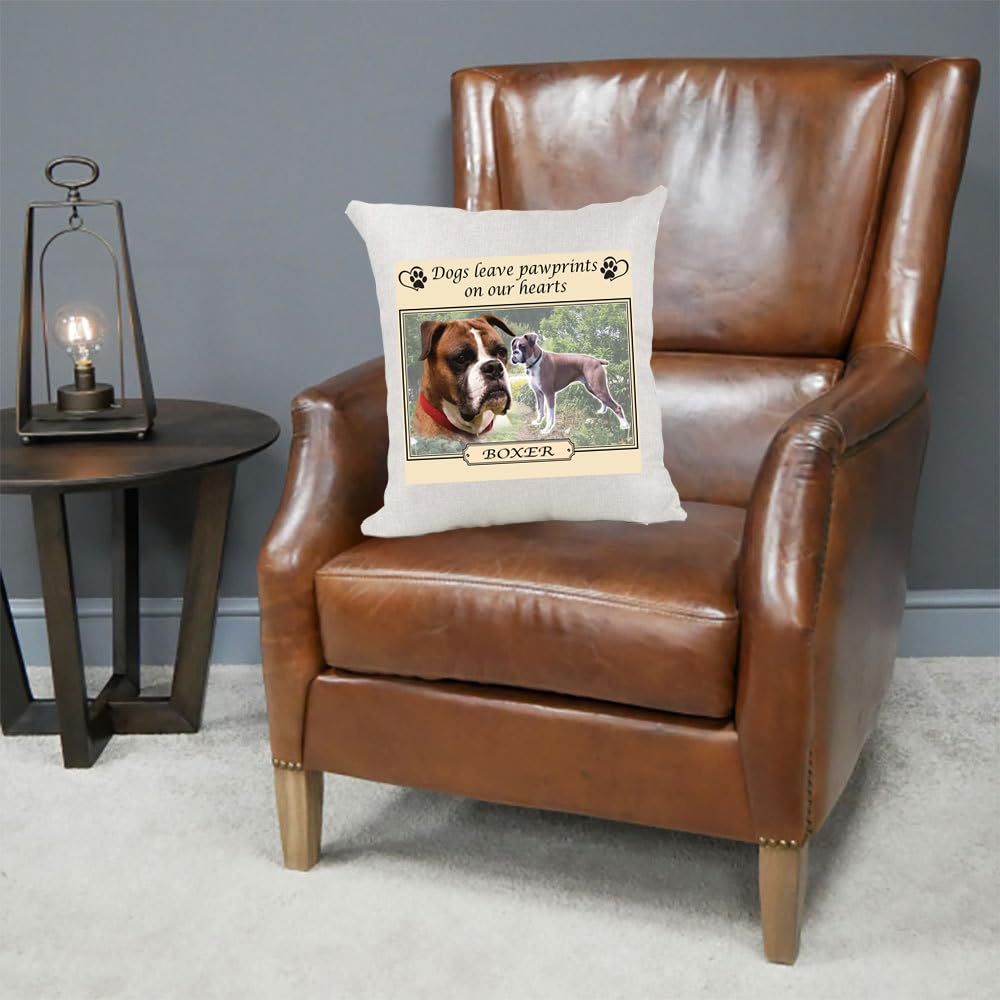 Boxer Dogs Leave Pawprints on our Hearts Country Canvas Style Cushion Cover Gift
