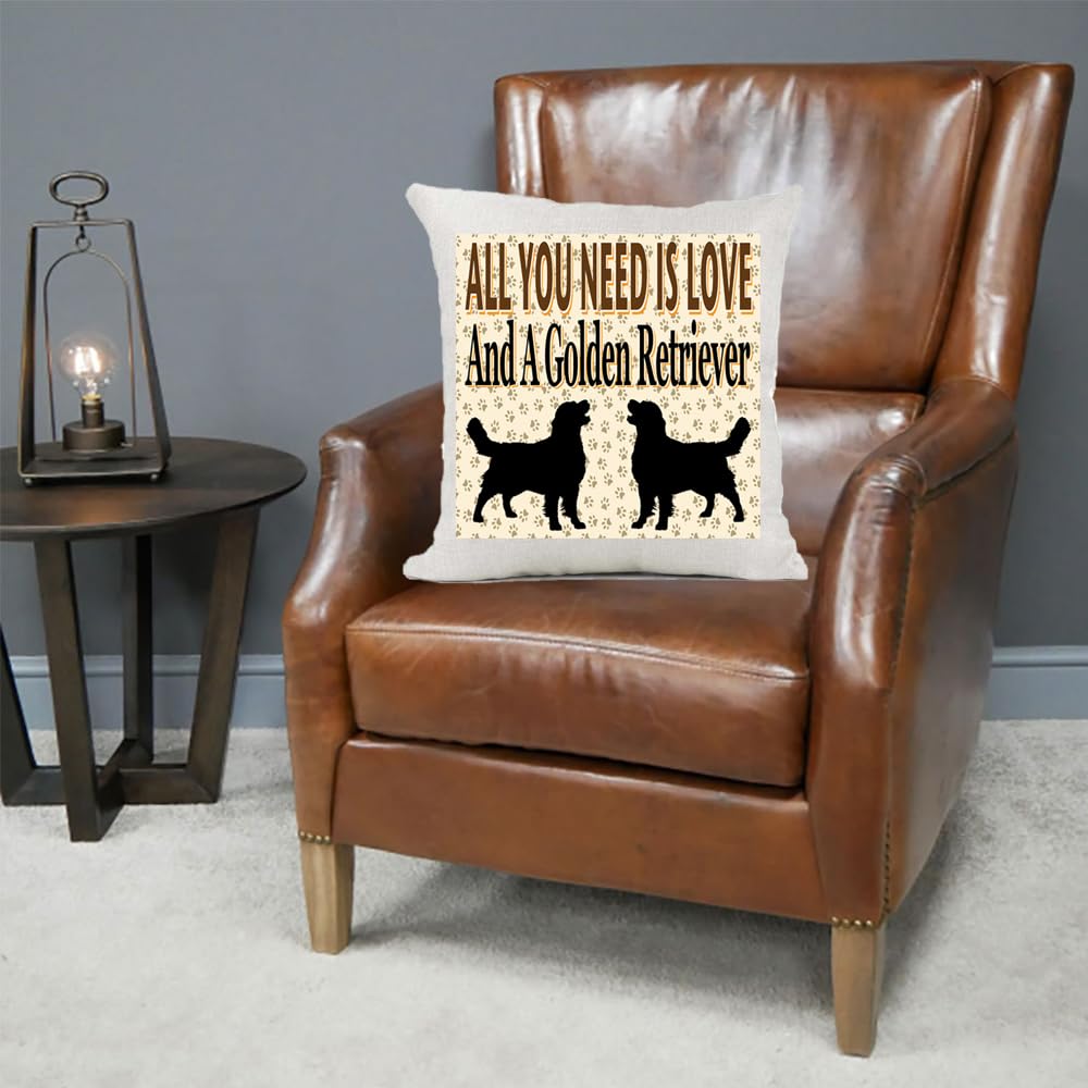 All You Need Is Love And A Golden Retriever Country Canvas Cushion Cover Gift