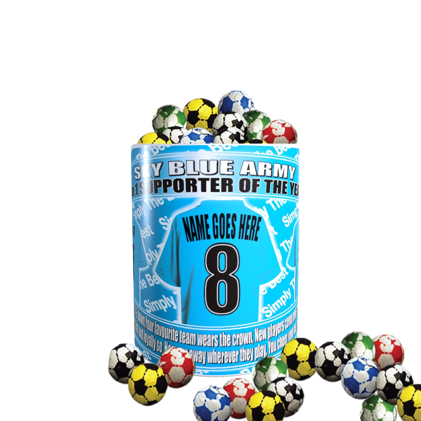 Coventry Football Team Shirt Personalised Mug Gift with Chocolate Footballs