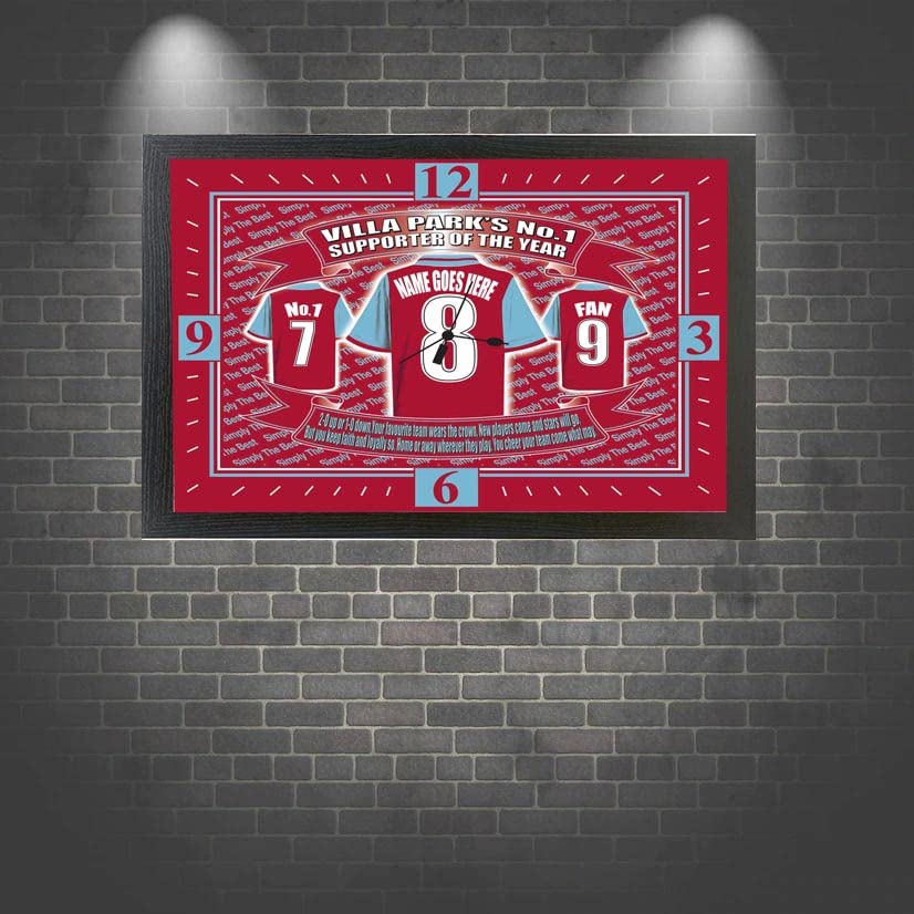 The Villa Personalised Football Shirt Clock Team-Aston Gift, Multicolour, M