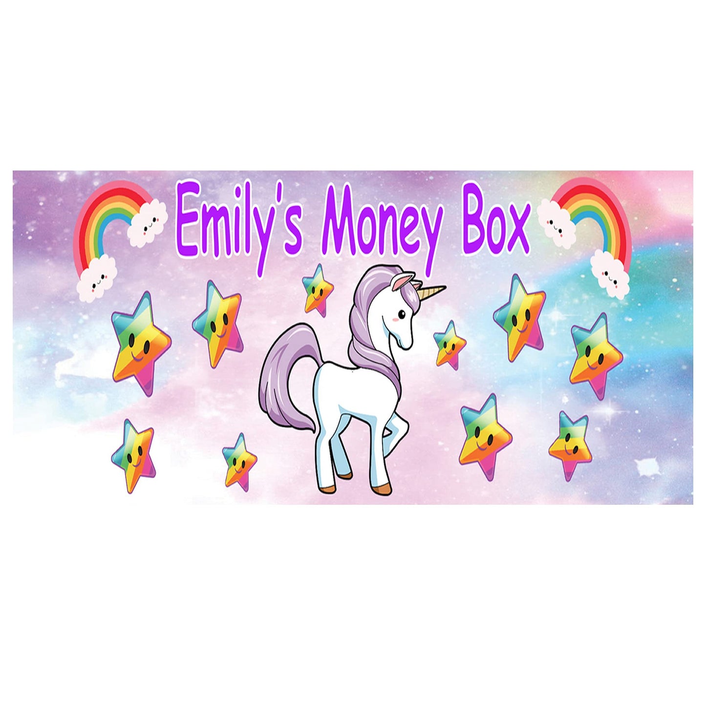 Personalised Kids Magical Unicorn & Rainbows Ceramic Piggy Bank Money Box Gift