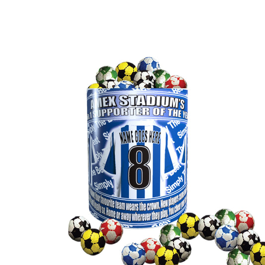 Brighton Football Team Shirt Personalised Mug Gift with Chocolate Footballs