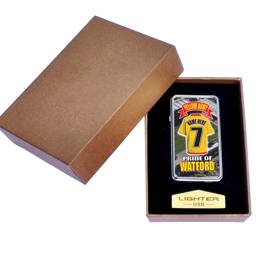 Watford Personalised Football Shirt Rechargeable Gift Boxed Silver Metal USB Lighter