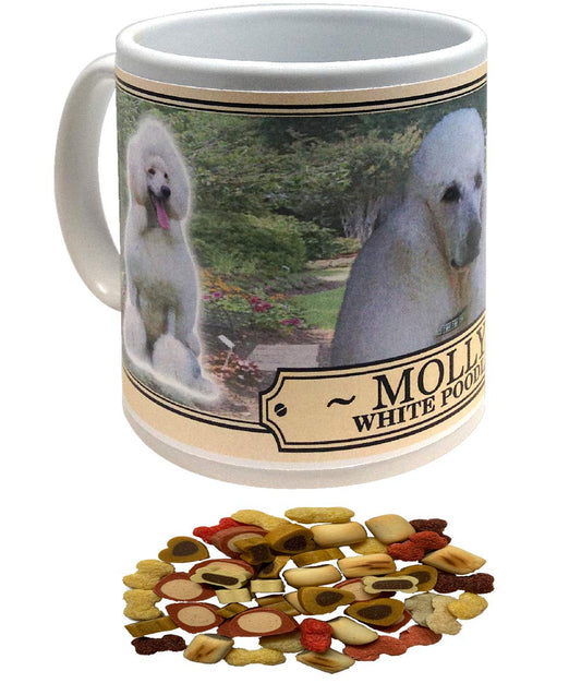 White Poodle Personalised Dog Breed Gift Mug with Treats