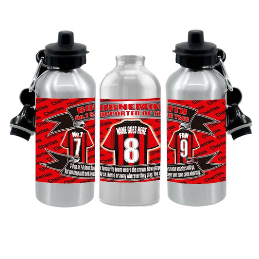 Bournemouth Personalised Football Shirt Silver Aluminium Two Lid Unisex Water Bottle Gift