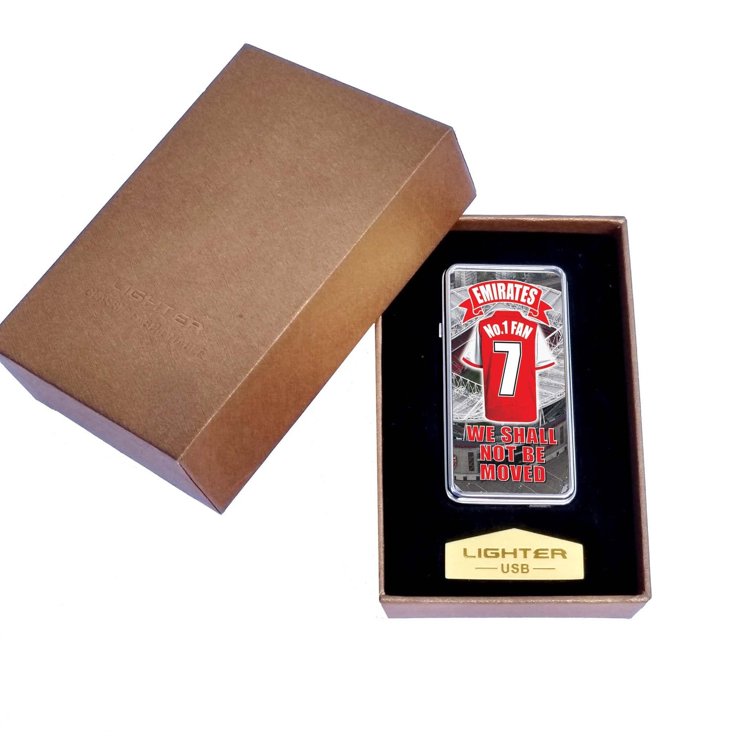 The Gooners No.1 Fan Football Shirt Rechargeable Gift Boxed Silver Metal USB Lighter