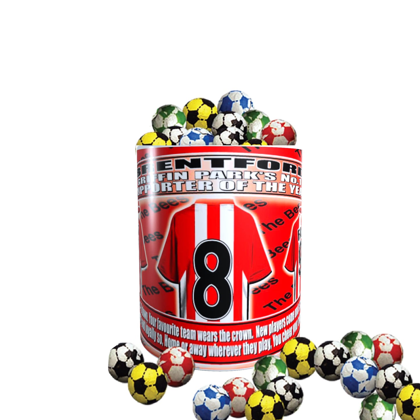Brentford Football Team Shirt Mug Gift with Chocolate Footballs