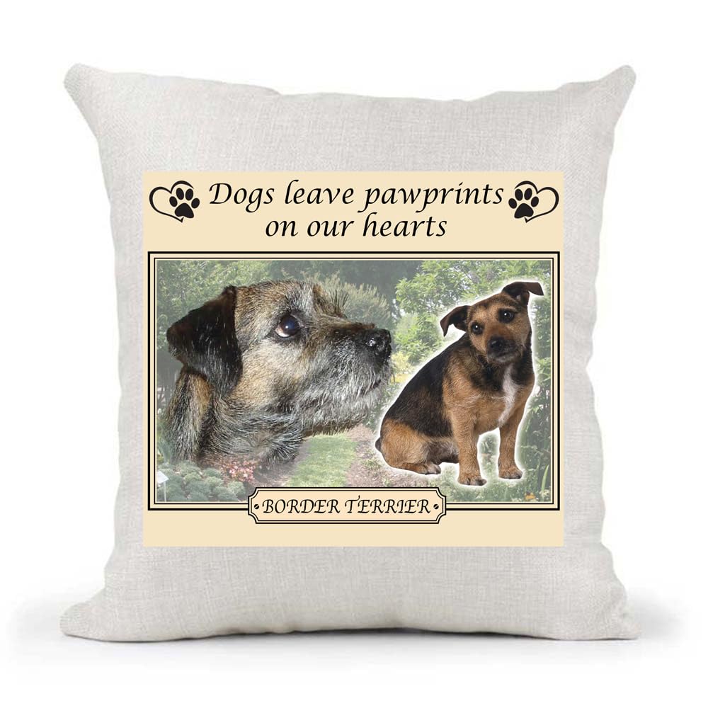 Border Terrier Lab Dogs Leave Pawprints on our Hearts Country Canvas Style Cushion Cover Gift