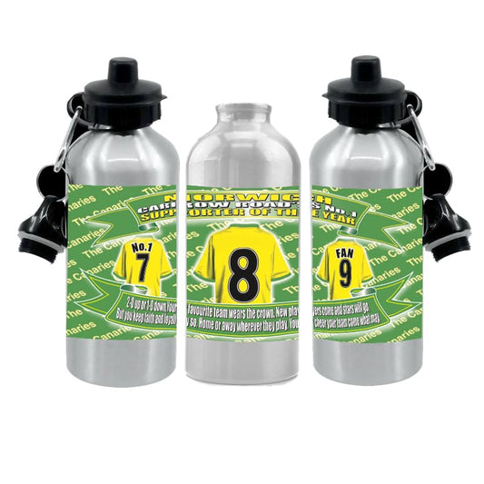 Norwich Football Shirt Silver Aluminium Two Lid Unisex Water Bottle Gift