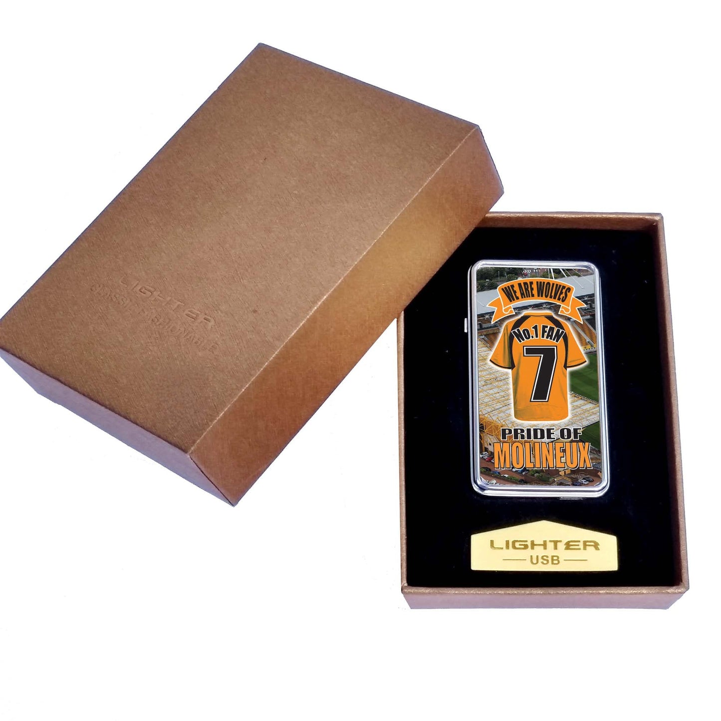 Wolves No.1 Fan Football Shirt Rechargeable Gift Boxed Silver Metal USB Lighter