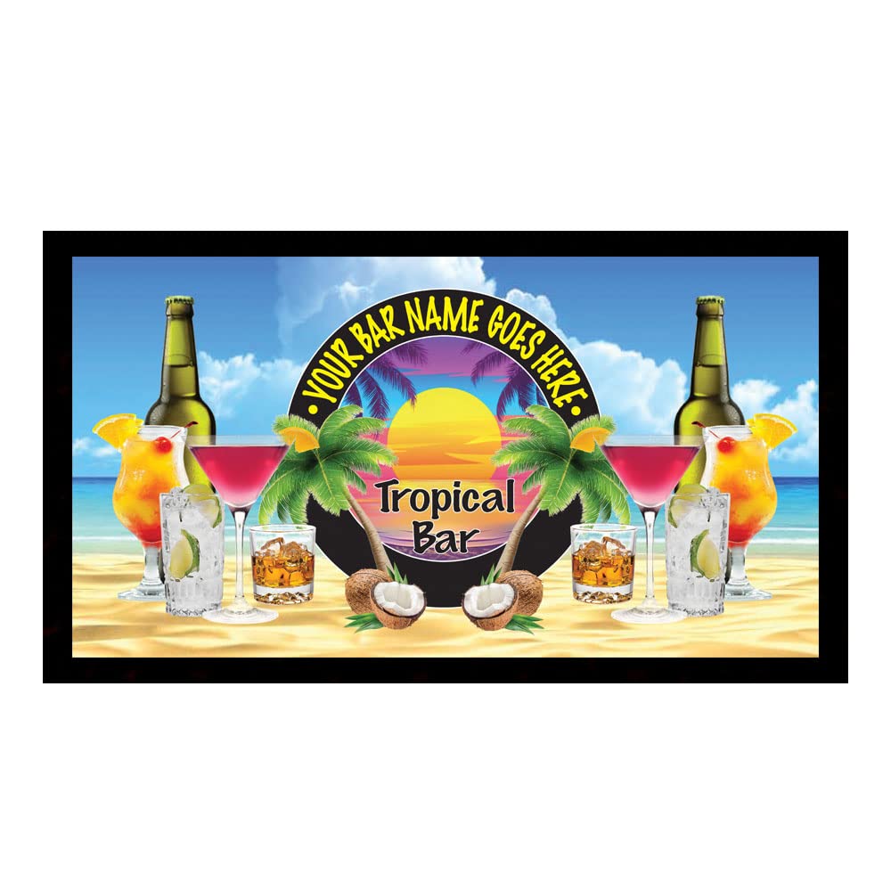 Tropical Beach Bar Mat Runner with Non- Slip Rubber Back and Personalised Name Home, Pub, Coffee Shop, Venue, Garden, Bar Gift
