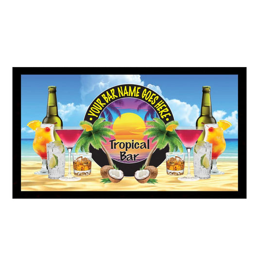 Tropical Beach Bar Mat Runner with Non- Slip Rubber Back and Personalised Name Home, Pub, Coffee Shop, Venue, Garden, Bar Gift
