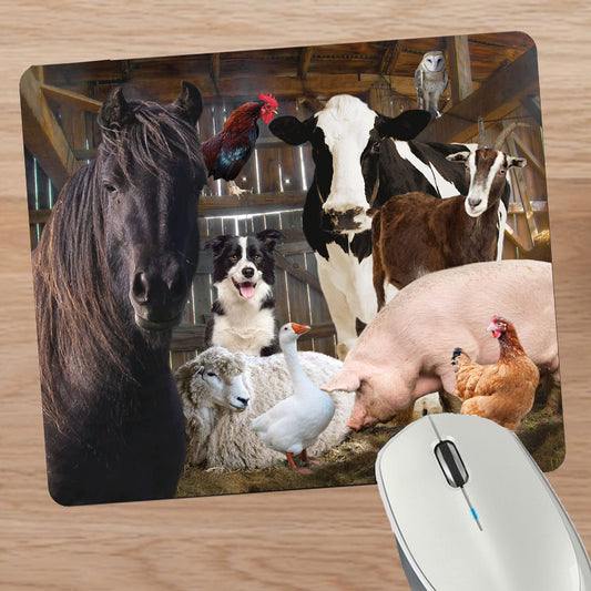 Farm Animals Barn Gathering Mouse Mat Gift