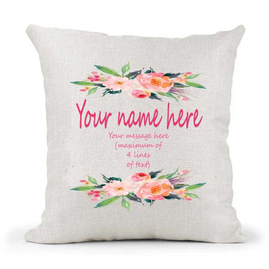 Personalised Floral Name & Message Wedding Anniversary Valentines Mother's Day Birthday Country Canvas Cushion Cover Gift