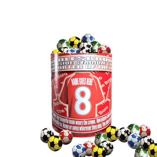 Middlesbrough Football Team Shirt Personalised Mug Gift with Chocolate Footballs