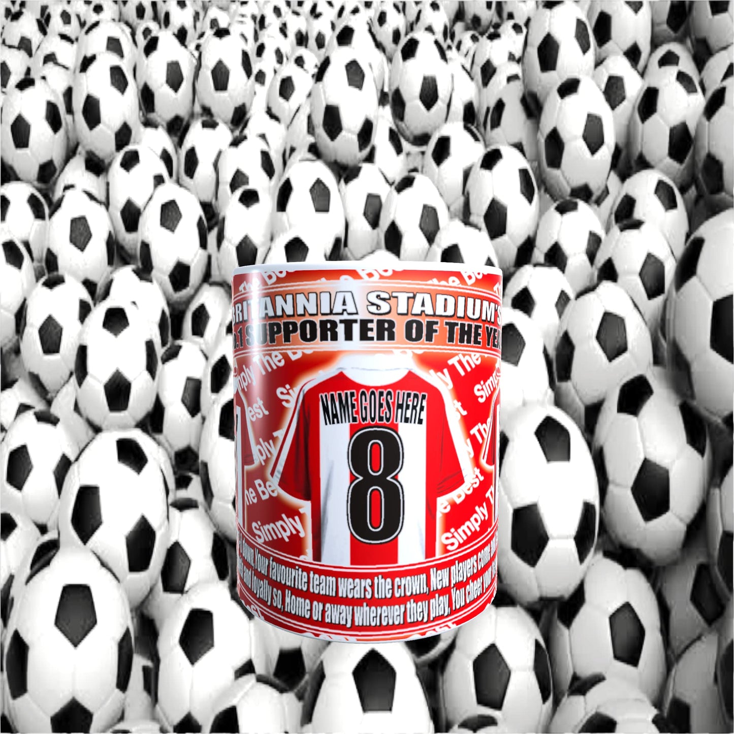Stoke Football Team Shirt Personalised Mug Gift with Chocolate Footballs