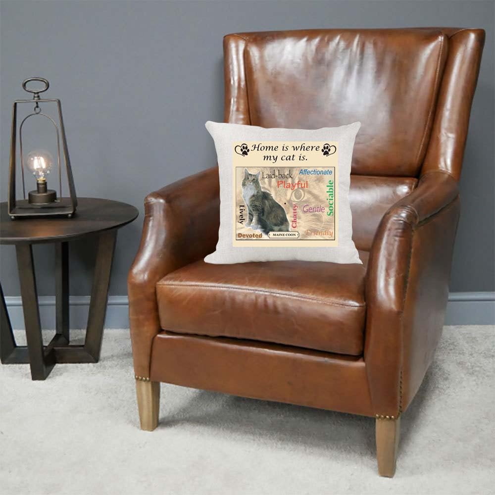 Maine Coone Breed Home is Where My Cat is Country Canvas Cushion Cover Gift