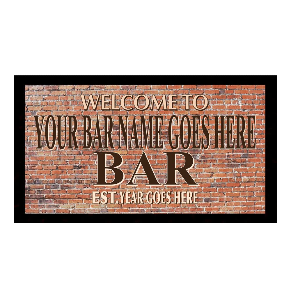 Brick Wall Bar Mat Runner with Non- Slip Rubber Back and Personalised Name with Year Home, Pub, Coffee Shop, Venue, Garden, Bar Gift