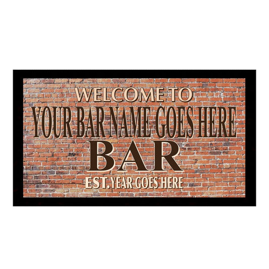 Brick Wall Bar Mat Runner with Non- Slip Rubber Back and Personalised Name with Year Home, Pub, Coffee Shop, Venue, Garden, Bar Gift