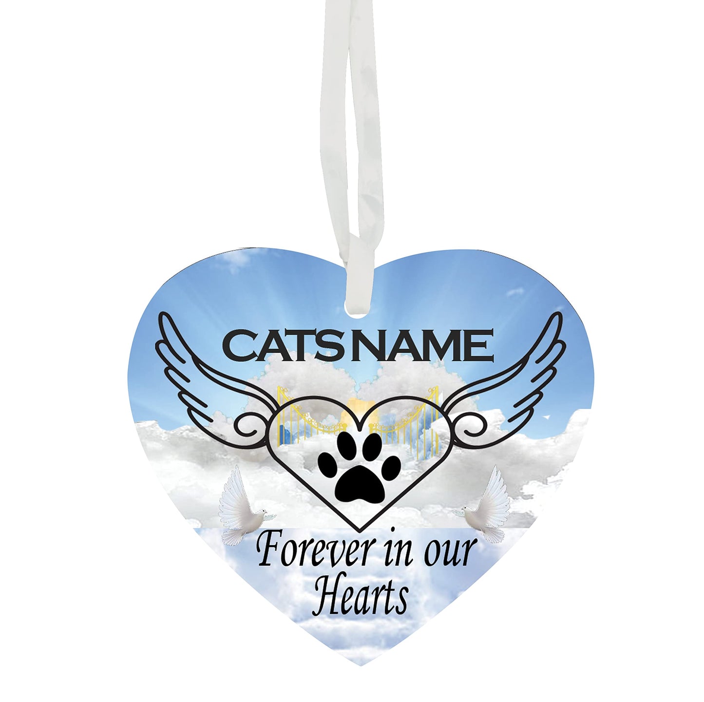 Forever In Our Hearts - Dog Paw - Cat Paw Heaven Personalised Remembrance Memorial Hanging Heart Ceramic Keepsake, White, 7 x 7cm