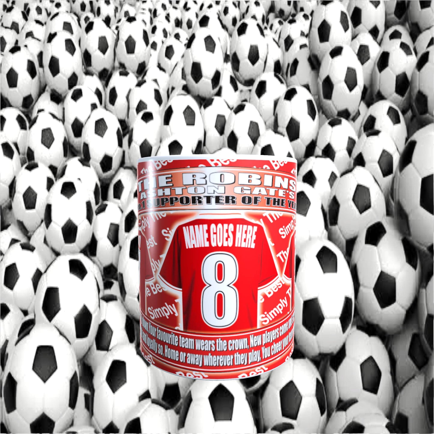 Bristol City Football Team Shirt Personalised Ceramic Mug Gift with Chocolate Footballs