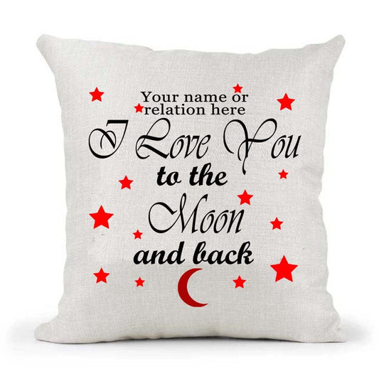 Personalised Your Name I love you to the moon and back poem Mother's Father's Day Birthday Present Country Canvas Style Cushion Cover Gift