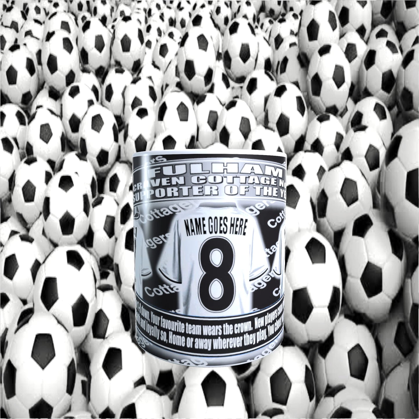 Fulham Football Team Shirt Personalised Mug Gift with Chocolate Footballs