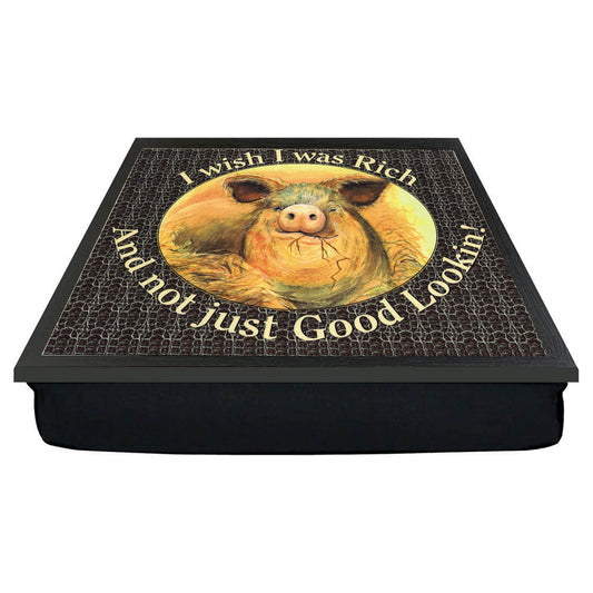I Wish I Was Rich & Not Just Good Lookin Pig Lap Tray Bean Bag Cushion Gift