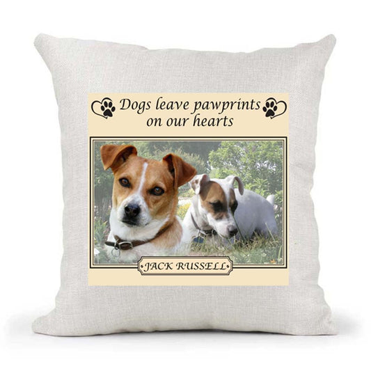 Jack Russell Dogs Leave Pawprints on our Hearts Country Canvas Cushion Cover Gift