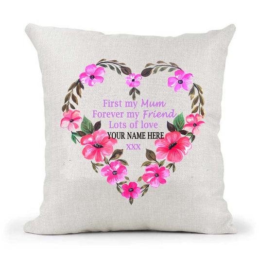First my Mum Forever my Friend Floral Heart Mother's Day Birthday Present Country Canvas Cushion Cover Gift