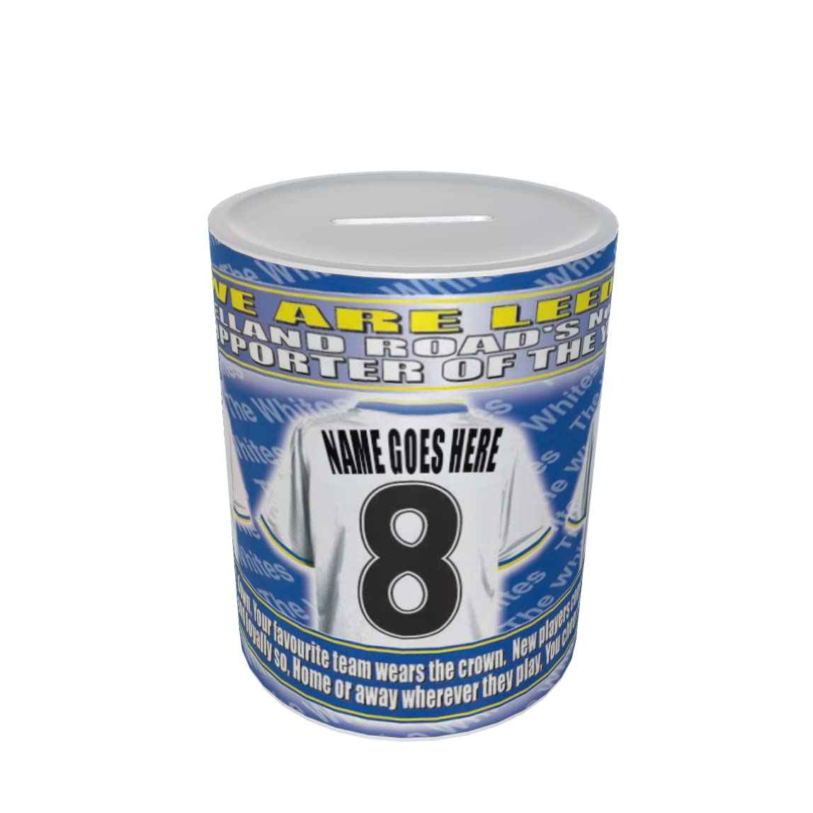 Leeds U Personalised Football Shirt Ceramic Money Box Gift
