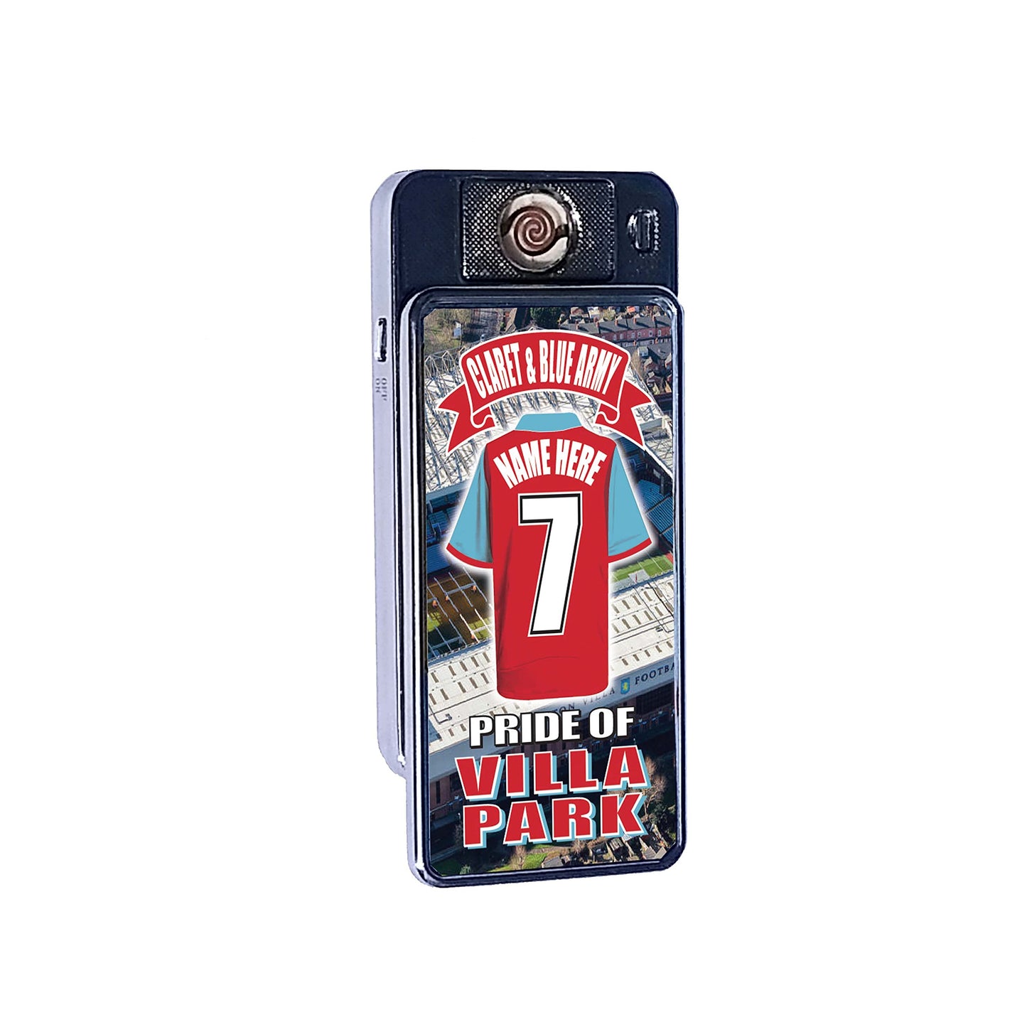 The Villa Personalised Football Shirt Rechargeable Gift Boxed Silver Metal USB Lighter