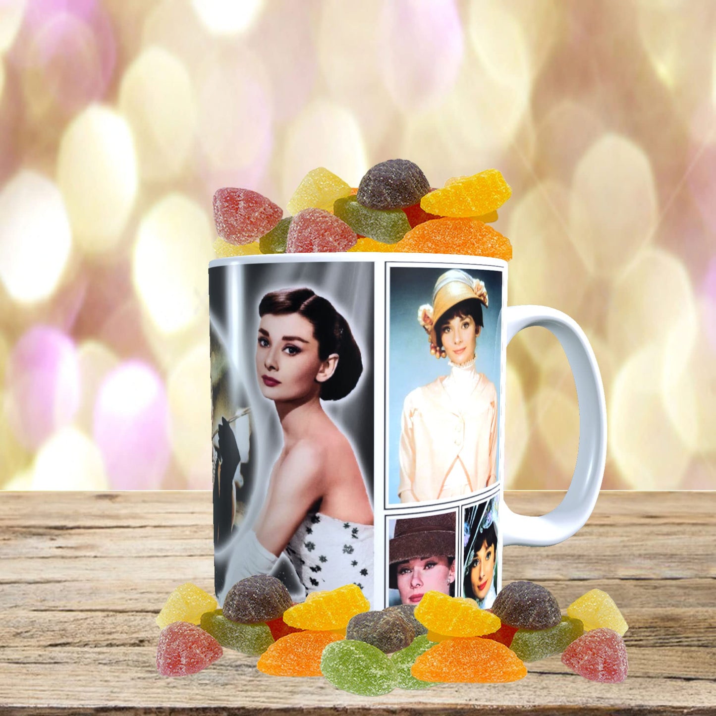 Hepburn Celebrity Icon Mug with Choice of Sweets Gift Movie Star*Audrey