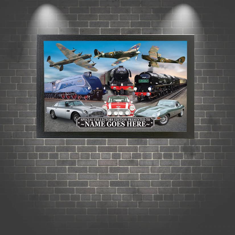 Planes Trains and Automobile Classic Car Icons Personalised Framed Wall Hanging Picture Gift