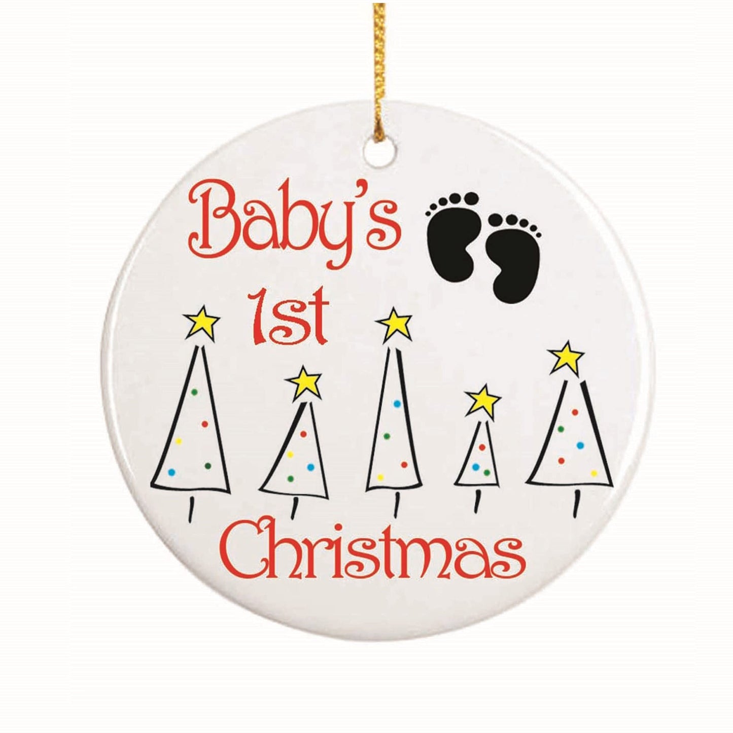 Baby's Footprint First Christmas Ceramic Tree Keepsake Hanging Decoration, White, 7 x 7cm