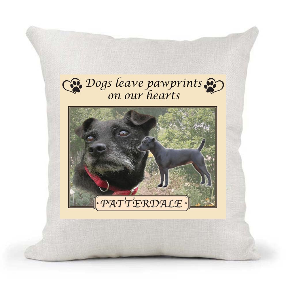 Patterdale Dogs Leave Pawprints on our Hearts Country Canvas Style Cushion Cover Gift