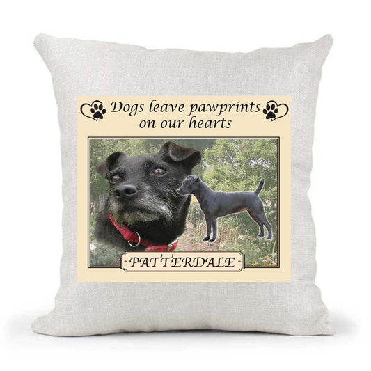 Patterdale Dogs Leave Pawprints on our Hearts Country Canvas Style Cushion Cover Gift