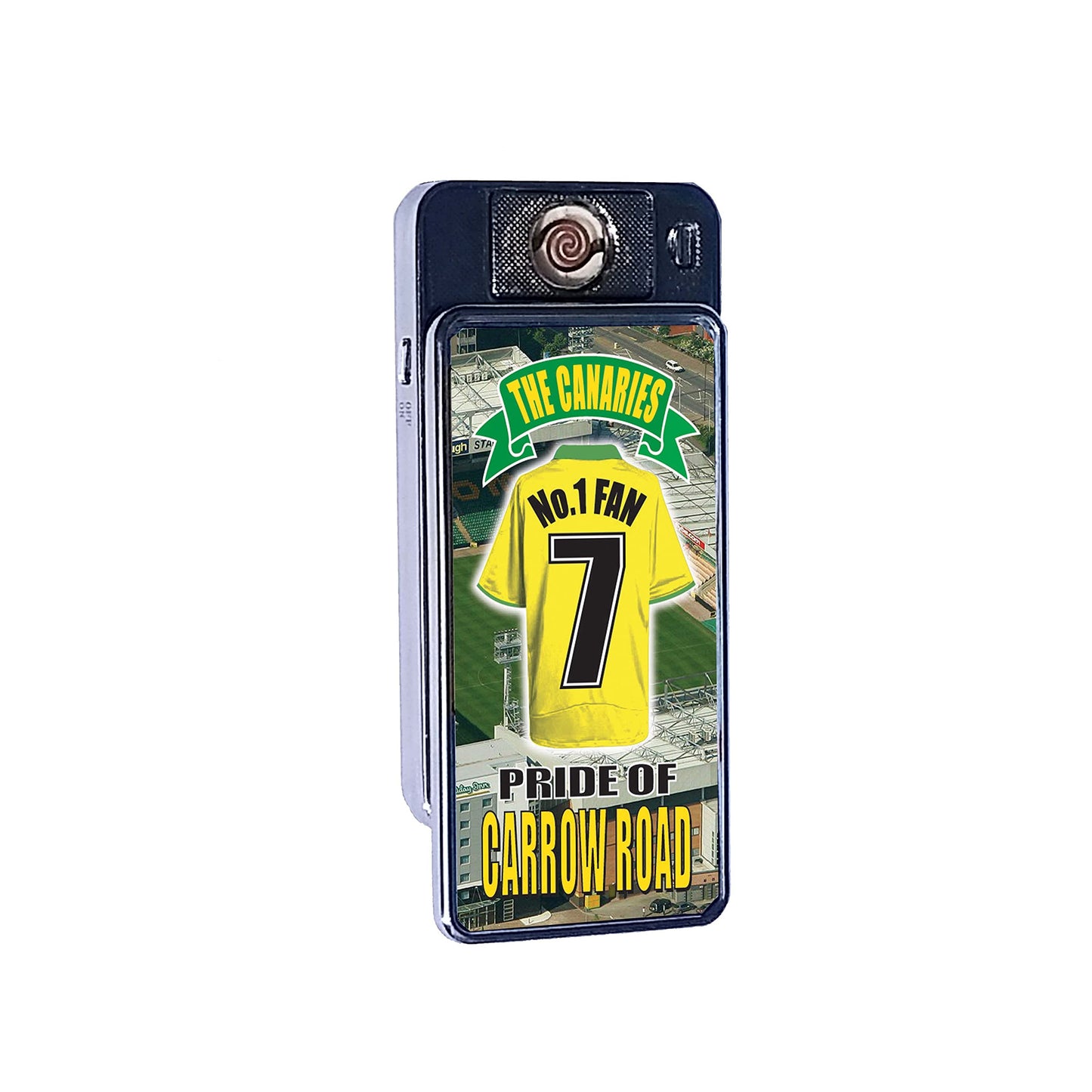 Norwich No.1 Fan Football Shirt Rechargeable Gift Boxed Silver Metal USB Lighter