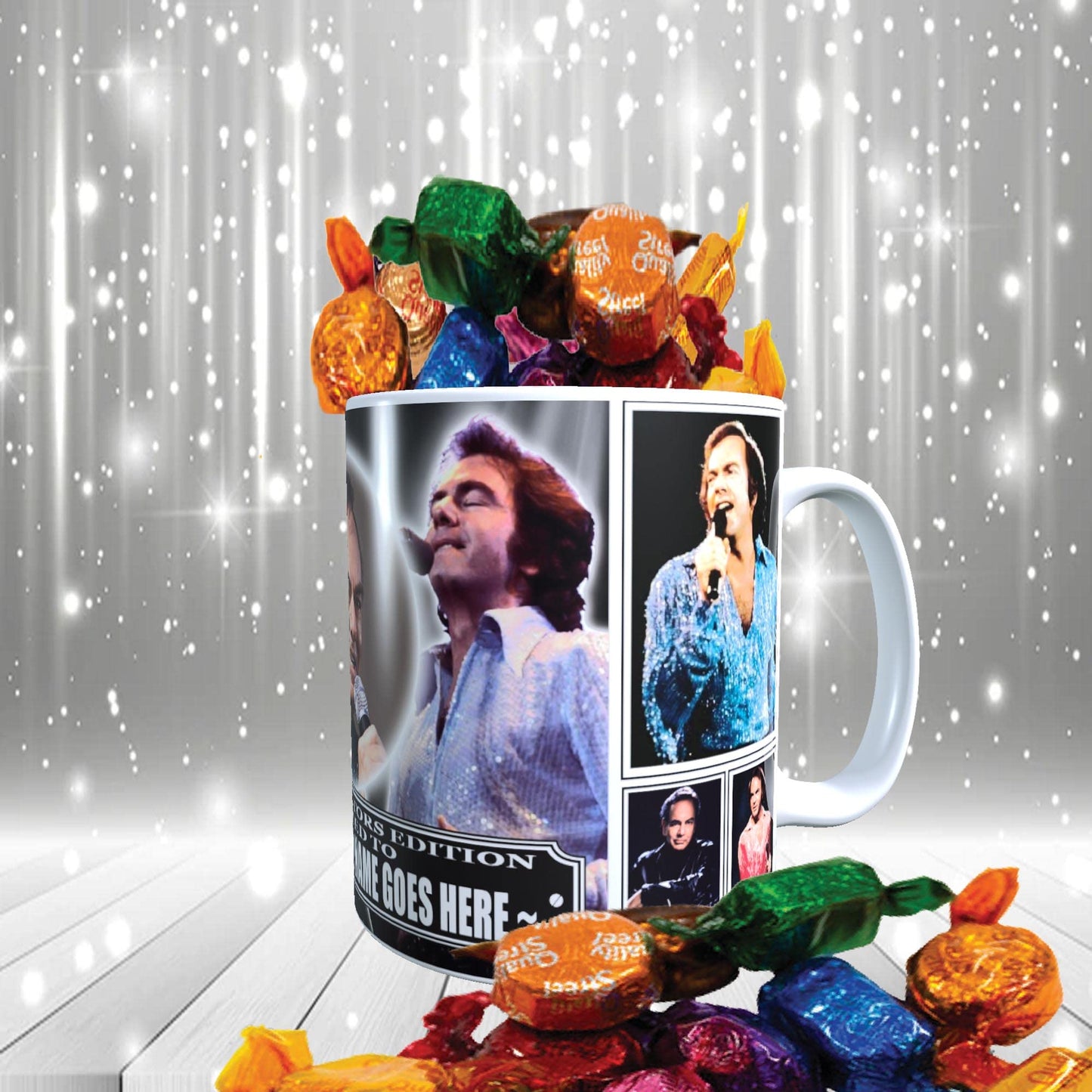 Neil Diamond Icon Personalised Mug with Choice of Sweets Gift