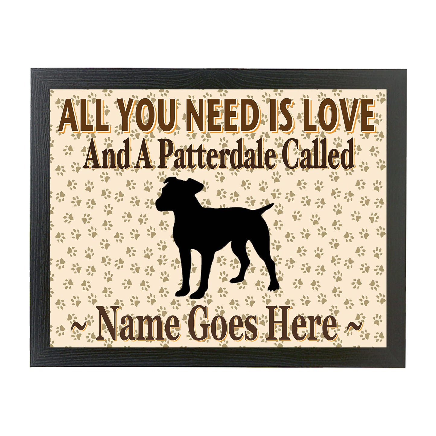 All You Need Is Love and a Patterdale Personalised Dog Breed Cushion Lap Tray Bean Bag Gift