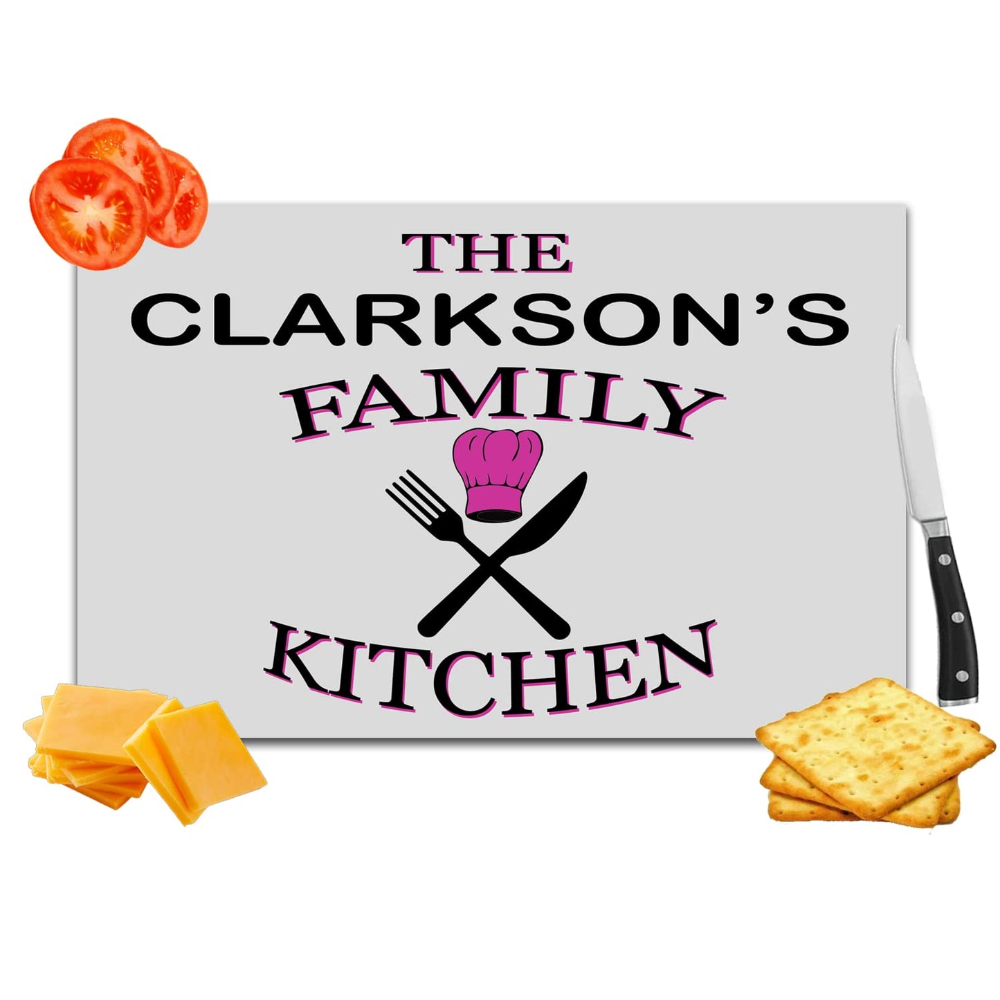 Family Kitchen Personalised Toughened Glass Heat Resistant Worktop Saver Cutting and Chopping Board Gift