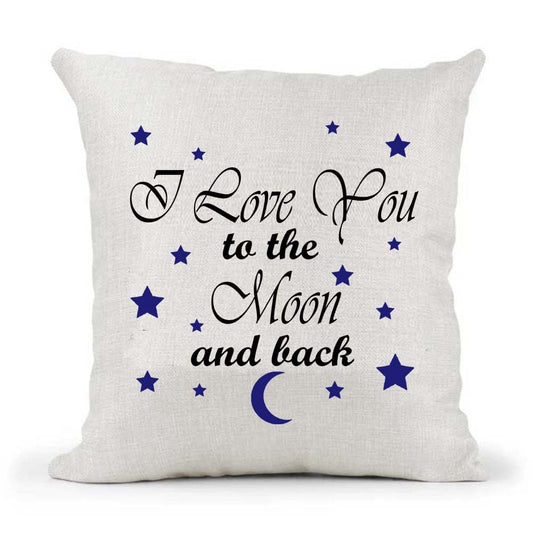 Navy Blue I Love You To The Moon And Back poem Mother's Father's Day Birthday Present Country Canvas Style Cushion Cover Gift