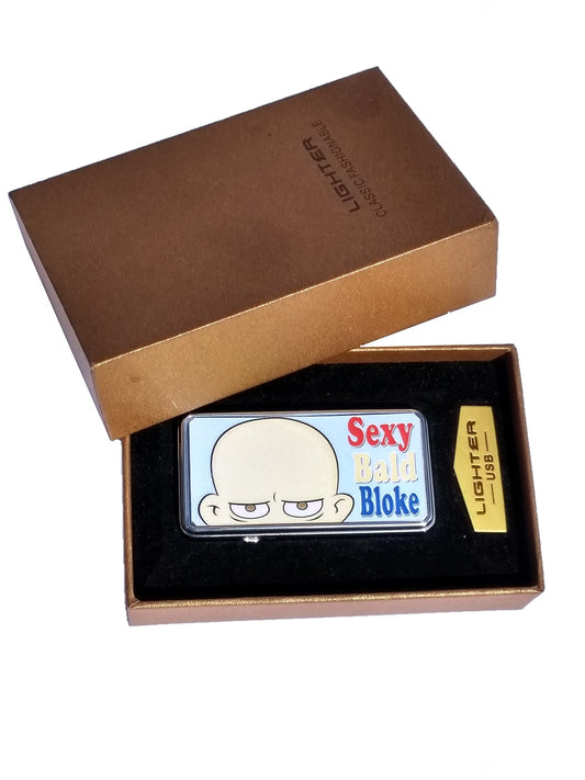 Sexy Bald Bloke Rechargeable Gift Boxed Silver Metal USB Lighter