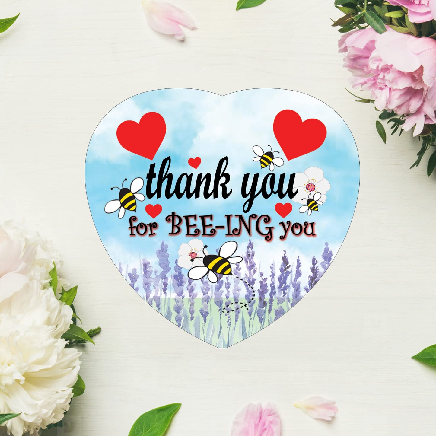 Thank You For BEE-ING You Hanging Heart Ceramic Keepsake With Blue Sky & Red Hearts Setting Gift