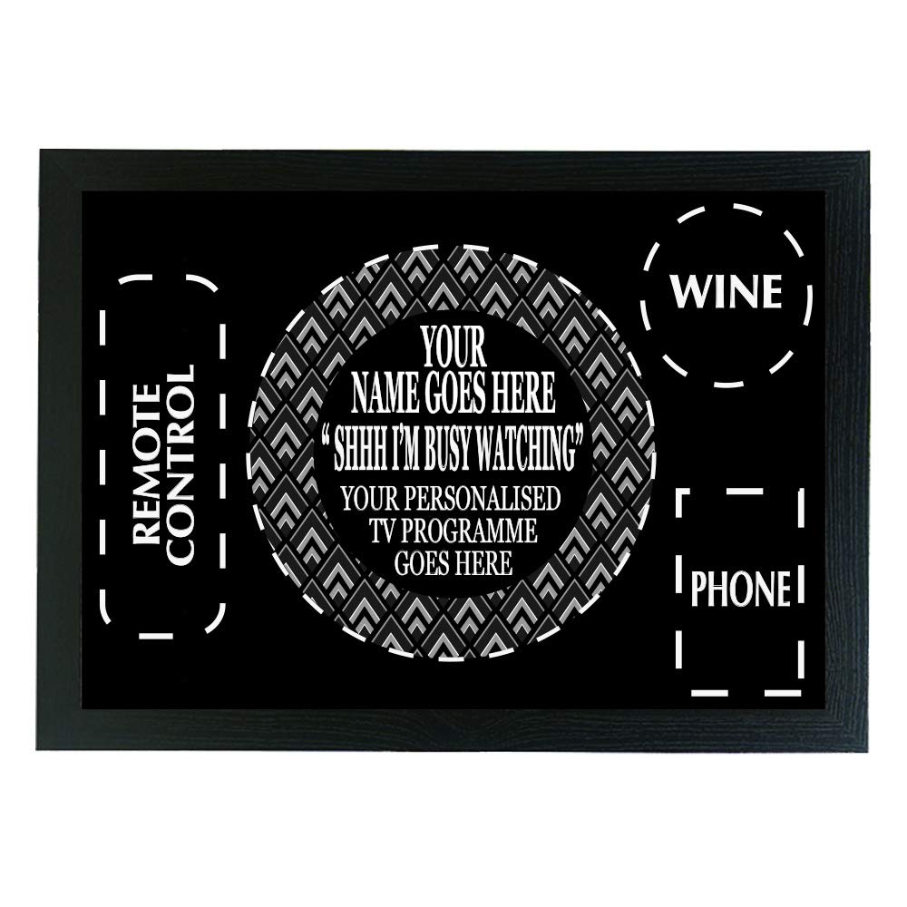 Shhh! I'm watching personalised TV gift wine male/female lap tray (BLACK)
