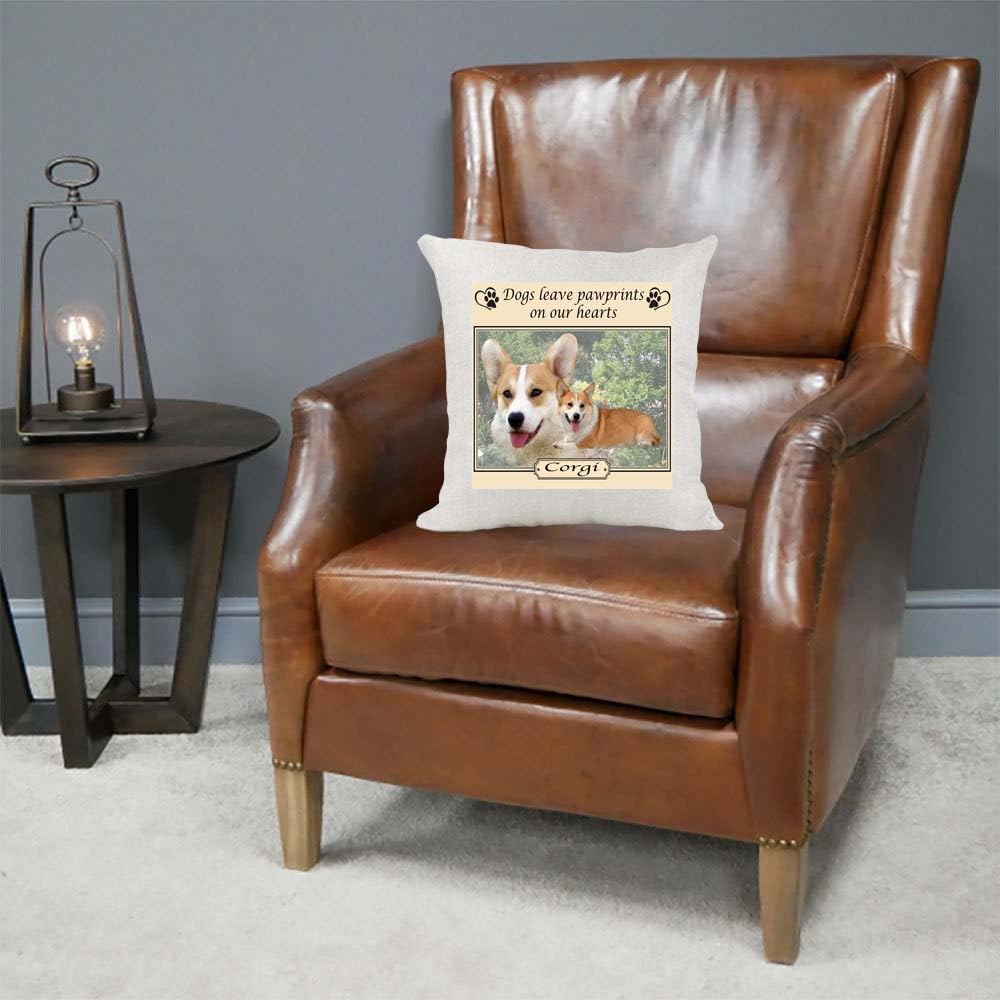 Corgi Dogs Leave Pawprints on our Hearts Country Canvas Style Cushion Cover Gift