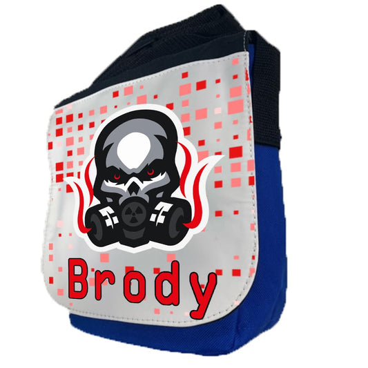 Kids Childrens Personalised Skull Gas Mask School Messenger Bag